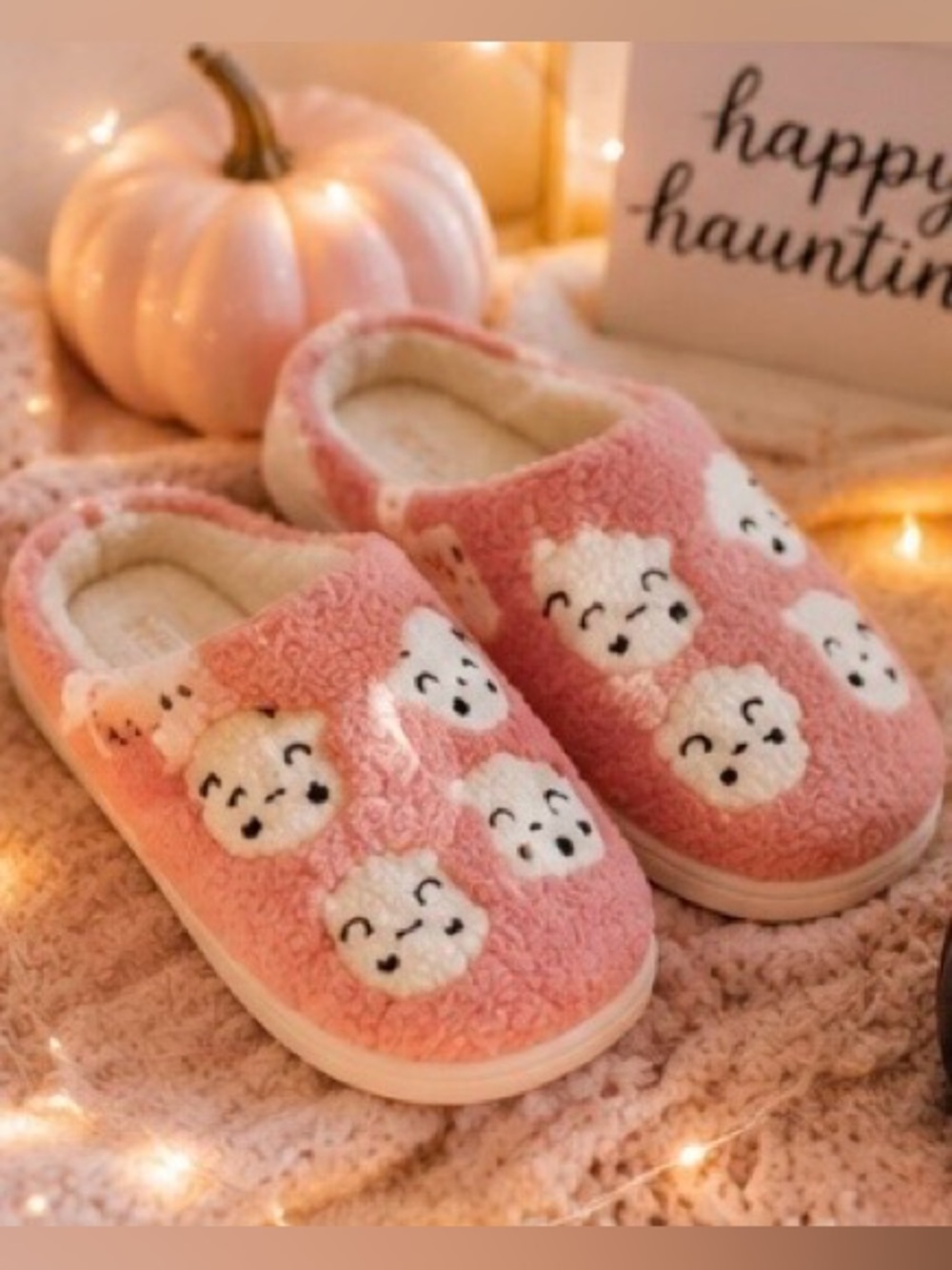 Cobwebs & Cauldrons Memory Foam Pink Ghost Slippers, Pink Ghost Slippers